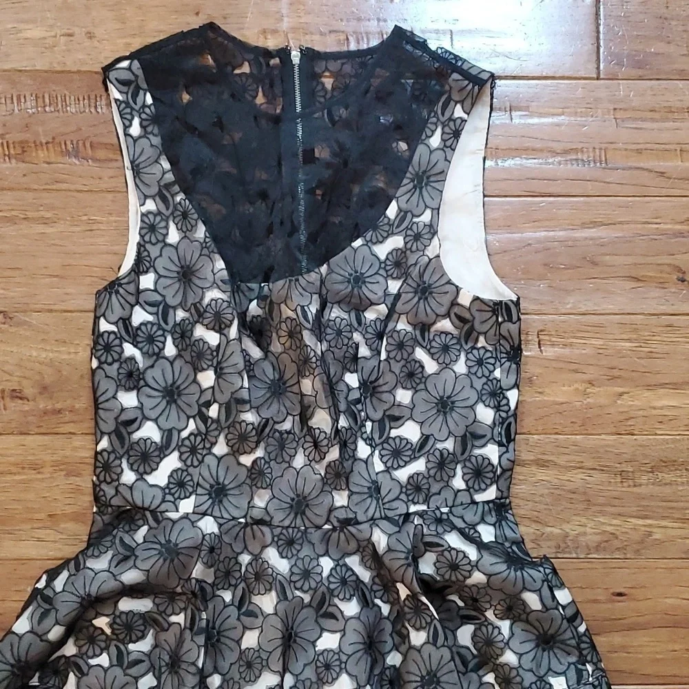 Jill Stuart embroidered lace floral black nude dress